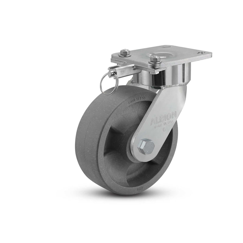 6"x2" USA Ergonomic Swivel Caster with Nylon Wheel, Swivel Lock, and 4"x4.5" Plate