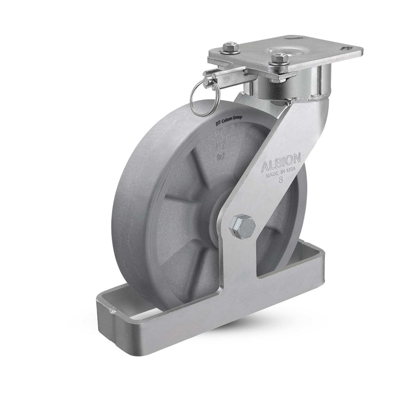 8"x2" USA Ergonomic Swivel Caster (9.5" OAH) with Nylon Wheel, Toe Guard, Swivel Lock, and 4"x4.5" Plate
