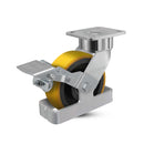 6"x2" USA Ergonomic Brake Caster with HD Poly-on-Iron Wheel, Toe Guard, and 4"x4.5" Plate