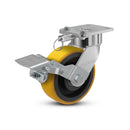 6"x2" USA Ergonomic Brake Caster with HD Poly-on-Iron Wheel, Swivel Lock, and 4"x4.5" Plate