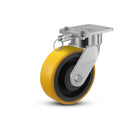 6"x2" USA Ergonomic Swivel Caster with HD Poly-on-Iron Wheel, Swivel Lock, and 4"x4.5" Plate