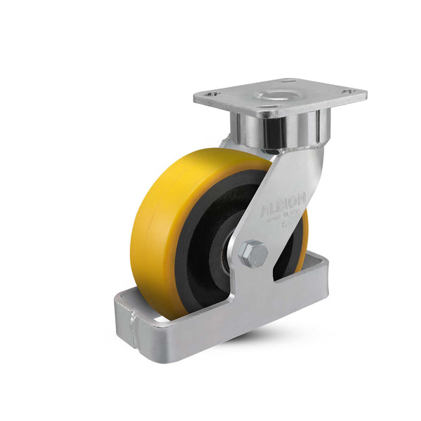 6"x2" USA Ergonomic Swivel Caster with HD Poly-on-Iron Wheel, Toe Guard, and 4"x4.5" Plate
