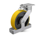 8"x2" USA Ergonomic Swivel Caster (9.5" OAH) with HD Poly-on-Iron Wheel, Toe Guard, Swivel Lock, and 4"x4.5" Plate