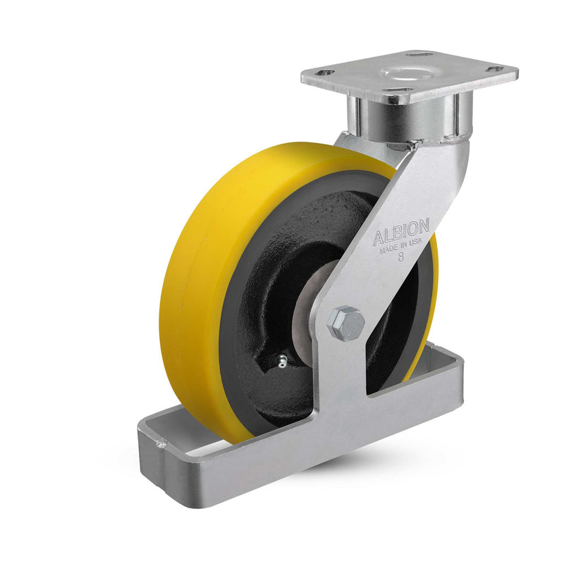 8"x2" USA Ergonomic Swivel Caster (9.5" OAH) with HD Poly-on-Iron Wheel, Toe Guard, and 4"x4.5" Plate