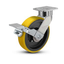 8"x2" USA Ergonomic Brake Caster with HD Poly-on-Iron Wheel and 4"x4.5" Plate