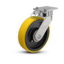 8"x2" USA Ergonomic Swivel Caster with HD Poly-on-Iron Wheel, Swivel Lock, and 4"x4.5" Plate