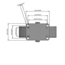 Side dimensioned CAD view of an Albion Casters 10" x 3" wide wheel Swivel caster with 6-1/4'' x 4-1/2'' top plate, without a brake, CA - Cast Iron wheel and 2800 lb. capacity part