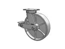 Kingpinless USA-rig 12"x3" Cast Iron Wheel Caster with Poly-Cam Brake and 6.25"x4.5" Plate