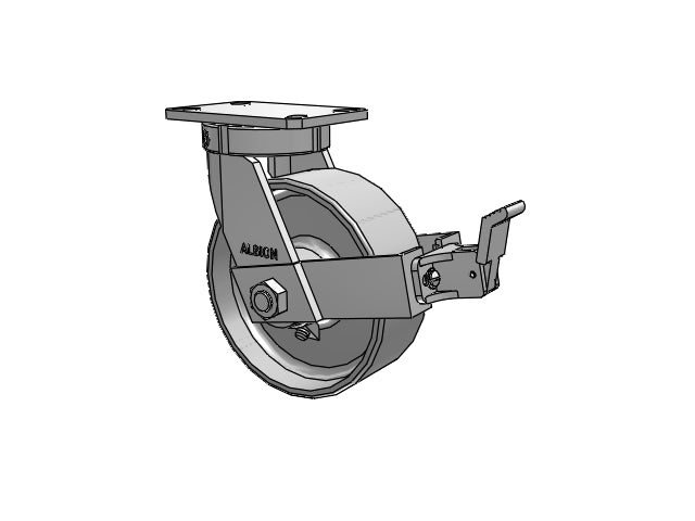 Kingpinless USA-rig 8"x3" Forged Steel Wheel Caster with Face Brake and 6.25"x4.5" Plate