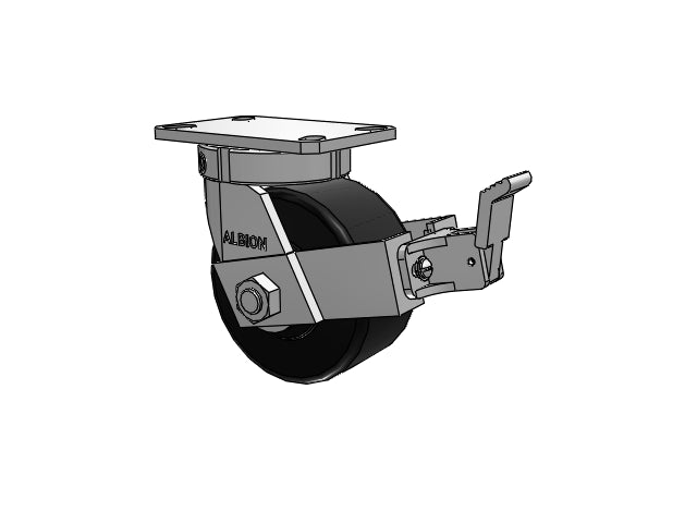 Kingpinless USA-rig 6"x3" Trionix Nylon Caster with Face Brake and 6.25"x4.5" Plate