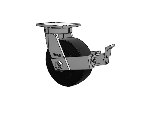 Kingpinless USA-rig 8"x3" Trionix Nylon Caster with Face Brake and 6.25"x4.5" Plate