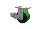 Kingpinless 6"x3" Green Poly-on-Iron Rigid Caster with Poly-Cam Brake and 6.25"x4.5" Plate