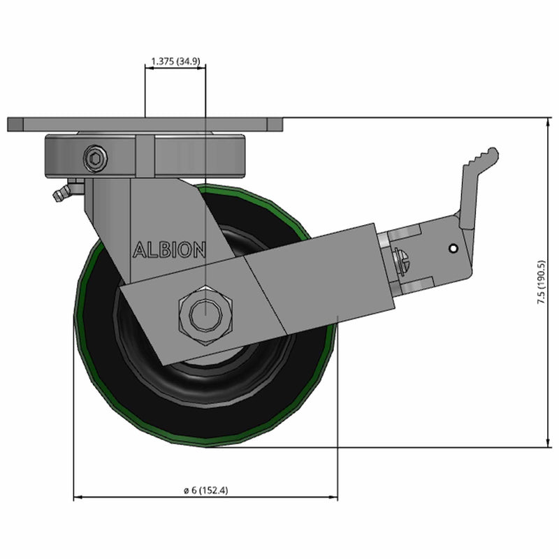 6"x3" USA-Made Kingpinless Top Lock Polyurethane-on-Iron Wheel Caster