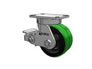 Kingpinless 6"x3" Green Poly-on-Iron Caster with Poly-Cam Brake and 6.25"x4.5" Plate