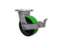 Kingpinless 8"x3" Green Poly-on-Iron Caster with Top Lock and 6.25"x4.5" Plate