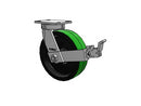 Kingpinless 10"x3" Green Poly-on-Iron Caster with Face Brake and 6.25"x4.5" Plate