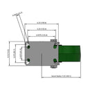 Side dimensioned CAD view of an Albion Casters 10" x 3" wide wheel Swivel caster with 6-1/4'' x 4-1/2'' top plate, without a brake, PY - Polyurethane (Cast Iron Core) wheel and 3000 lb. capacity part