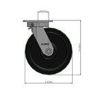 Front dimensioned CAD view of an Albion Casters 10" x 3" wide wheel Swivel caster with 6-1/4'' x 4-1/2'' top plate, without a brake, PY - Polyurethane (Cast Iron Core) wheel and 3000 lb. capacity part