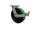 Kingpinless 12"x3" Green Poly-on-Iron Caster with Face Brake and 6.25"x4.5" Plate
