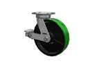 Kingpinless 12"x3" Green Poly-on-Iron Caster with Poly-Cam Brake and 6.25"x4.5" Plate