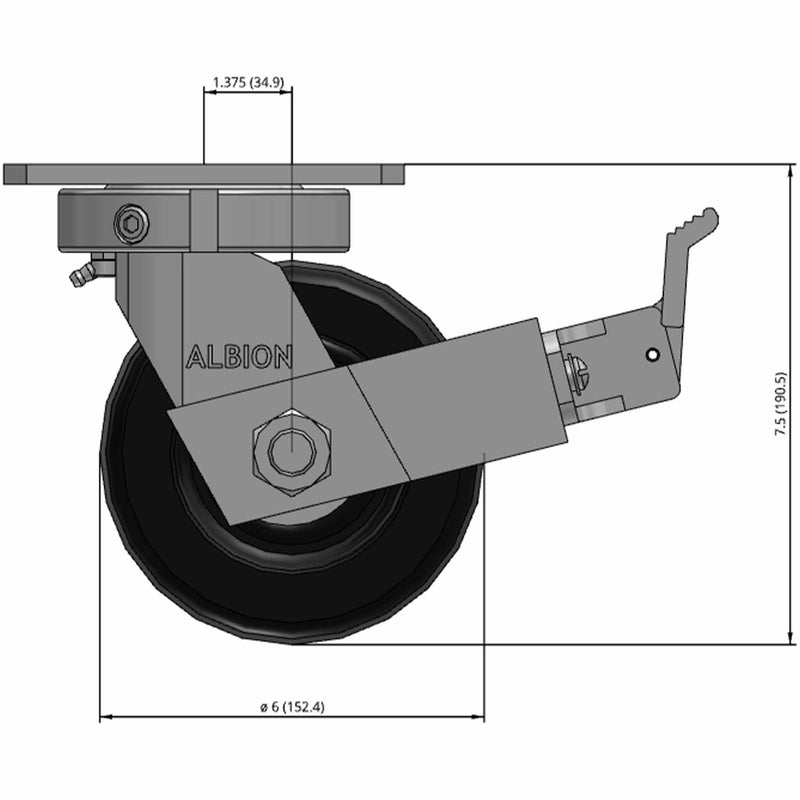 6"x3" USA-Made Kingpinless Top Lock Caster with Phenolic Wheel