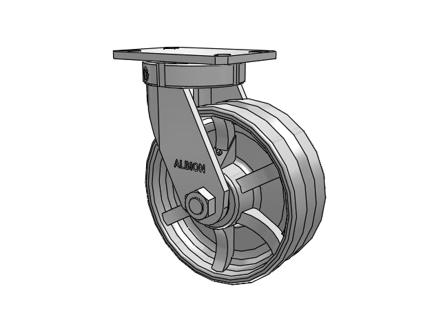 Kingpinless 8"x3" Cast Iron V-Groove Wheel Caster with 6.25"x4.5" Plate