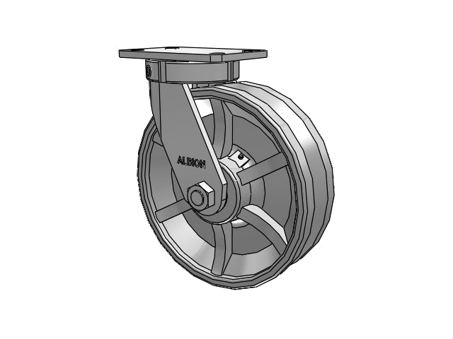 Kingpinless 10"x3" Cast Iron V-Groove Wheel Caster with 6.25"x4.5" Plate