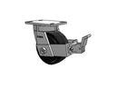 Value Kingpinless 6"x3" Rubber-on-Iron Wheel Caster with Face Brake and 6.25"x4.5"