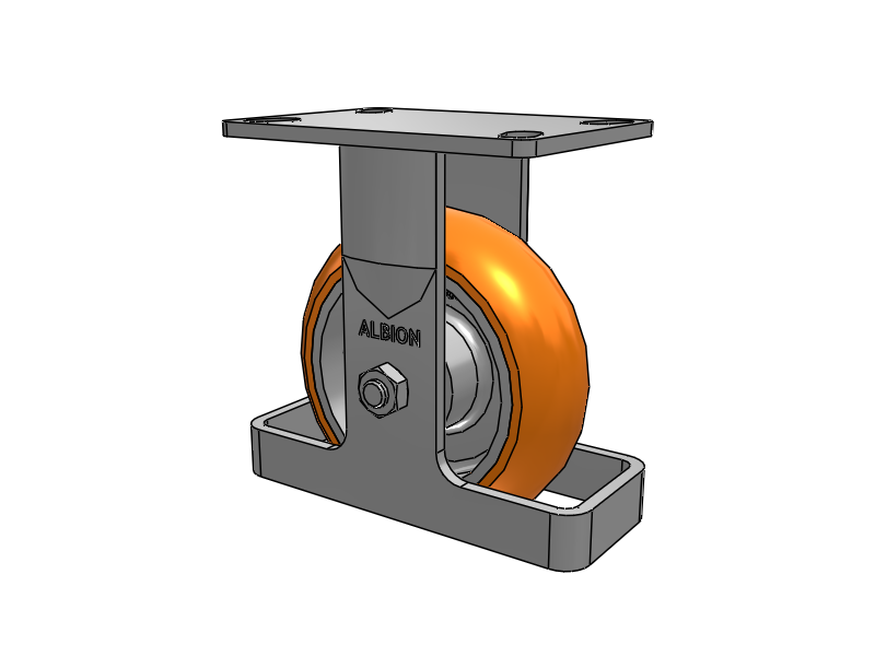 6"x2" USA Ergonomic Rigid Caster with MAX-Efficiency Orange Wheel, Toe Guard, and 6.25"x4.5" Plate