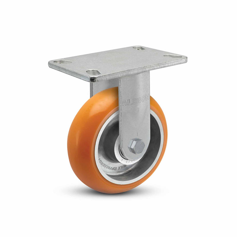 6"x2" USA Ergonomic Rigid Caster with MAX-Efficiency Orange Wheel and 6.25"x4.5" Plate