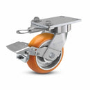 6"x2" USA Ergonomic Brake Caster with MAX-Efficiency Orange Wheel, Swivel Lock, and 6.25"x4.5" Plate