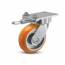 6"x2" USA Ergonomic Swivel Caster with MAX-Efficiency Orange Wheel, Swivel Lock, and 6.25"x4.5" Plate