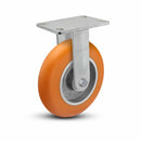 8"x2" USA Ergonomic Rigid Caster (9.5" OAH) with MAX-Efficiency Orange Wheel and 6.25"x4.5" Plate