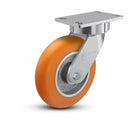 8"x2" USA Ergonomic Swivel Caster (9.5" OAH) with MAX-Efficiency Orange Wheel and 6.25"x4.5" Plate