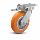 8"x2" USA Ergonomic Swivel Caster with MAX-Efficiency Orange Wheel, Swivel Lock, and 6.25"x4.5" Plate