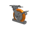 10"x2" USA Ergonomic Brake Caster with MAX-Efficiency Orange Wheel, Toe Guard, Swivel Lock, and 6.25"x4.5" Plate