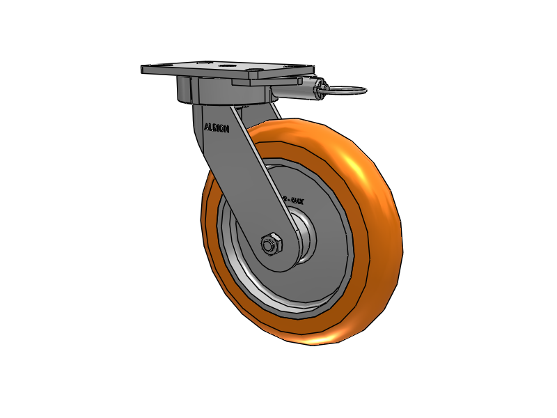 10"x2" USA Ergonomic Swivel Caster with MAX-Efficiency Orange Wheel, Swivel Lock, and 6.25"x4.5" Plate