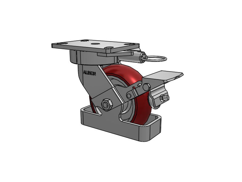 6"x2" USA Ergonomic Brake Caster with MAX-Efficiency Wheel, Toe Guard, Swivel Lock, and 6.25"x4.5" Plate