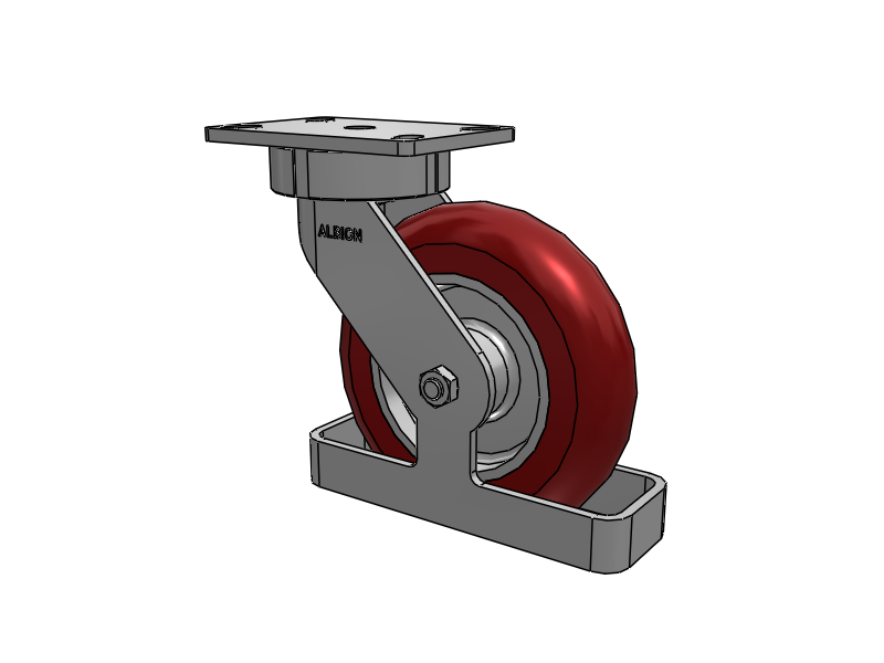 8"x2" USA Ergonomic Swivel Caster (9.5" OAH) with MAX-Efficiency Wheel, Toe Guard, and 6.25"x4.5" Plate