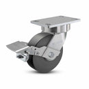 6"x2" USA Ergonomic Brake Caster with HD Nylon Wheel and 6.25"x4.5" Plate