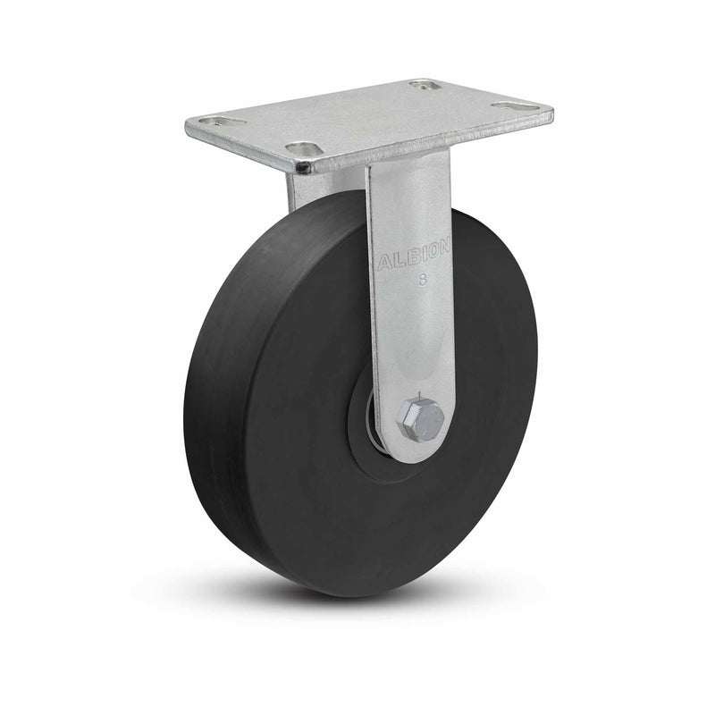 8"x2" USA Ergonomic Rigid Caster (9.5" OAH) with HD Nylon Wheel and 6.25"x4.5" Plate