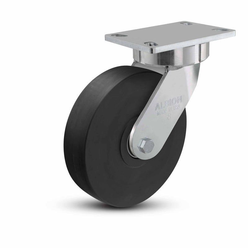8"x2" USA Ergonomic Swivel Caster with HD Nylon Wheel and 6.25"x4.5" Plate