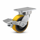 6"x2" USA Ergonomic Brake Caster with HD Poly-on-Iron Wheel and 6.25"x4.5" Plate