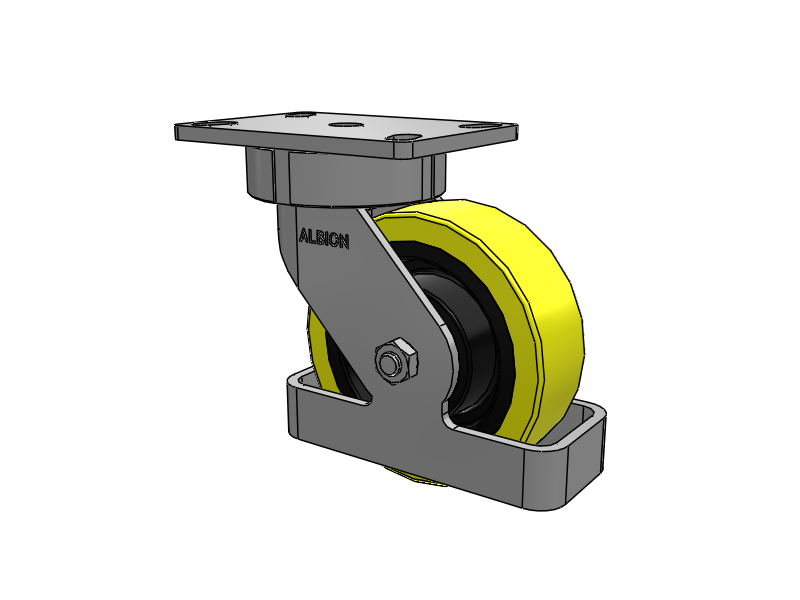 6"x2" USA Ergonomic Swivel Caster with HD Poly-on-Iron Wheel, Toe Guard, and 6.25"x4.5" Plate