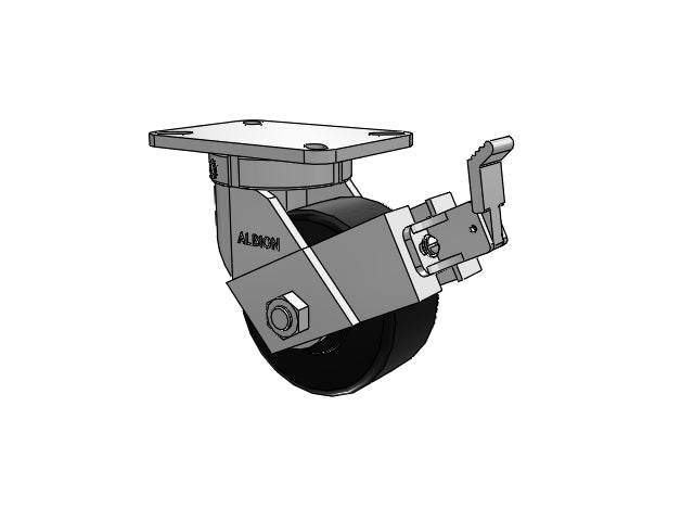 Kingpinless 6"x3" Trionix Nylon Caster with Face Brake and 7.25"x5.25" Plate