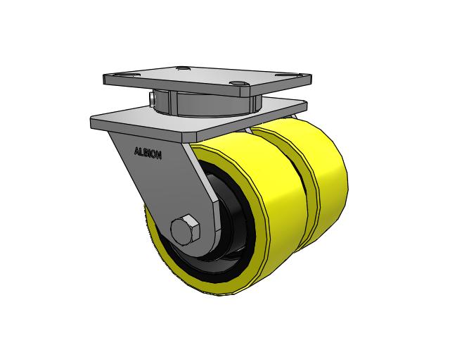 Dual-Wheel Kingpinless 6"x3" HD Poly-on-Iron Caster with 7.25"x5.25" Plate