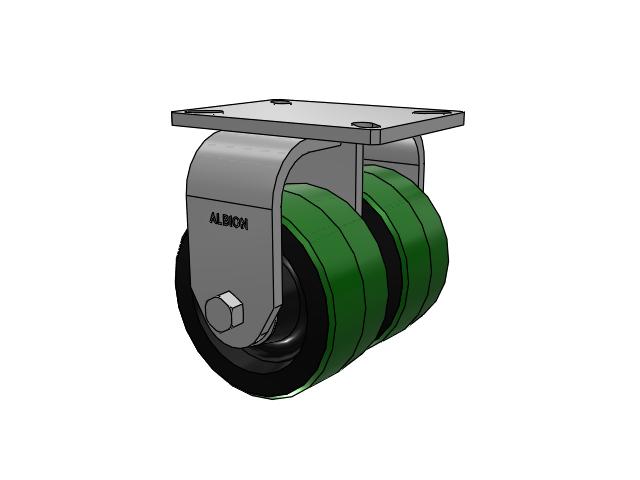 Dual-Wheel Kingpinless 6"x3" Green Poly-on-Iron Wheel Rigid Caster with 7.25"x5.25" Plate