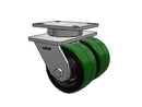 Dual-Wheel Kingpinless 6"x3" Green Poly-on-Iron Wheel Caster with 7.25"x5.25" Plate