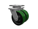 Dual-Wheel Kingpinless 8"x3" Green Poly-on-Iron Wheel Caster with 7.25"x5.25" Plate