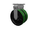 Dual-Wheel Kingpinless 12"x3" Green Poly-on-Iron Wheel Rigid Caster with 7.25"x5.25" Plate